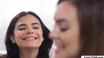 Student babes play a game and eat muff