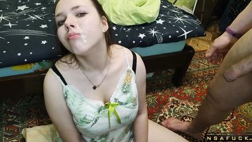 Chick swallows a lot of jizz I jizz in her mouth