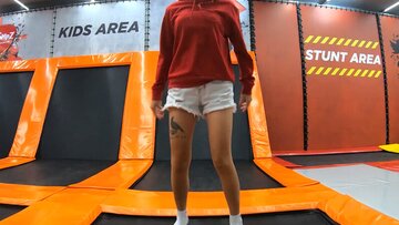 Homemade Thai MOM having fun on a trampoline before love with her partner