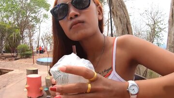 Thai soul mate visits Buddha before love with boyfriends huge stick at home