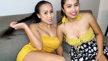 Sizable melons Thai lesbo chicks Joon Mali and her BFF kitty eating and toying