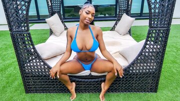 Swimming Pool fun with huge black boobies outdoors