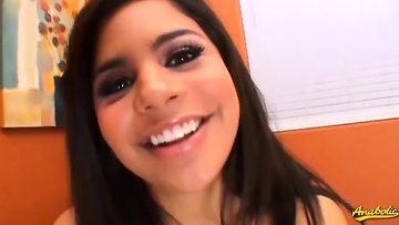 Busty Latina girl enjoys cock