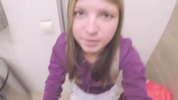 tiny blonde teen banged for money in outdoor restroom close up
