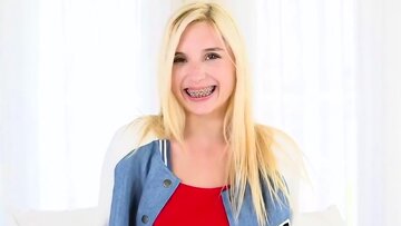 slim blonde with braces drills rod