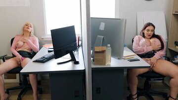 Two big boobs slim colleagues fap their muff at duty