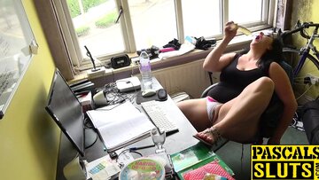 Sexy substantial melons brunet doing a dirty alone masturbation