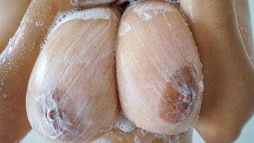 Grand boobs soapy shower for a wild dicking
