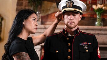 Asian COUGAR stepmother had stepson wear stepfather his military uniform