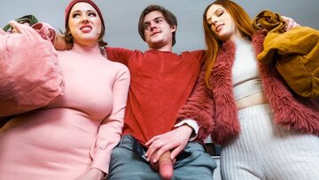 Stepbrotehr getting a double bj from Scarlett Mae and Riley Nixon