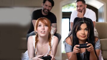 Gaming teen stepdaughters both rammed by their perverted stepdads