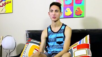 Before he starts touching his cock the male is