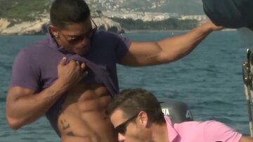 Four homosexual males with muscles have a rough anal session