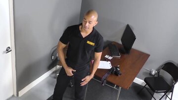 Athletic guard spitroast barebacked by two b