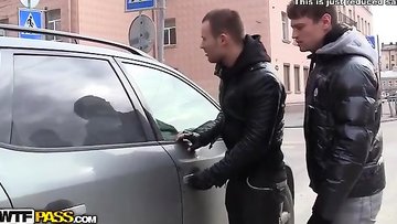 A girl gets hard fucked by 3 guys