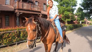 Horseback drilling and screwing in a saloon