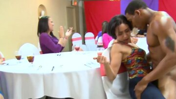 Interracial CFNM party gone hard with thick stripp