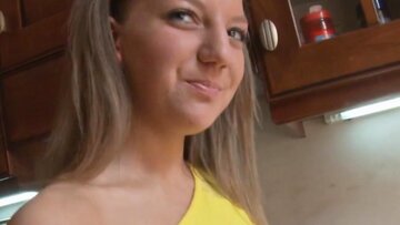 Oiled Blonde Teen Plays With Dildo