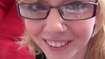 Short-haired English babe swallows cum