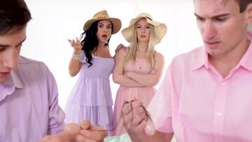 Horny stepmoms Sydney Paige and Sandy Cherish seduce