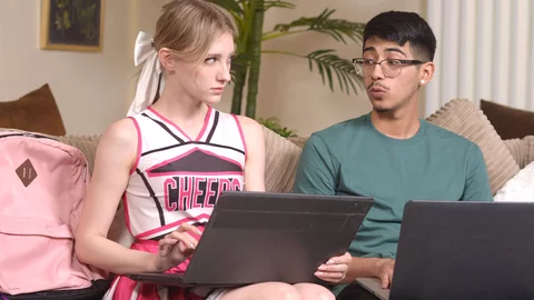 Shy virgin guy loses it to cheerleader