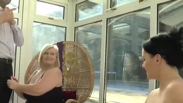 GILF Threesome in Black Stockings