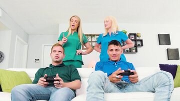 Kate Dee and Joslyn Jane serve the lad some naught