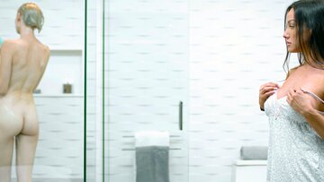 Stepmom’s Busty GF Joins Me in the Shower