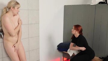 Curvy MILF Seduces Redhead Teen In The Shower