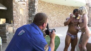 Blonde Arielle Aquinas photoshoot turns to wild threesome fucking