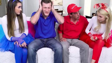 Wild Foursome: Stepdaughters Share Cock With Dad’s Friends