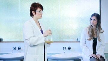 Horny Scientist Babe Licks Up Juicy Experimental Oil