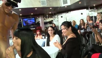 Hung Stripper Gets His Cock Worshipped By Party Girls