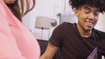 Chubby busty stepmom Natasha Nice bends over for stepsons BBC