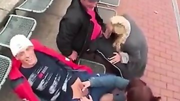 Dirty European sluts having sex with horny strangers outdoor